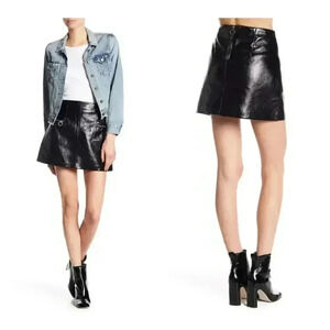 BLANKNYC Denim Faux Patent Leather Miniskirt‎